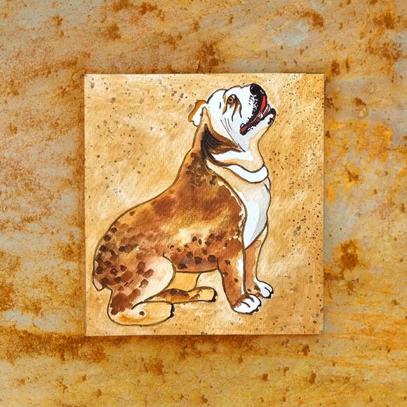Bulldog Pet Portrait Watercolor Painting Original Art 8x8" Handmade Dog Owners - Picture 8 of 9